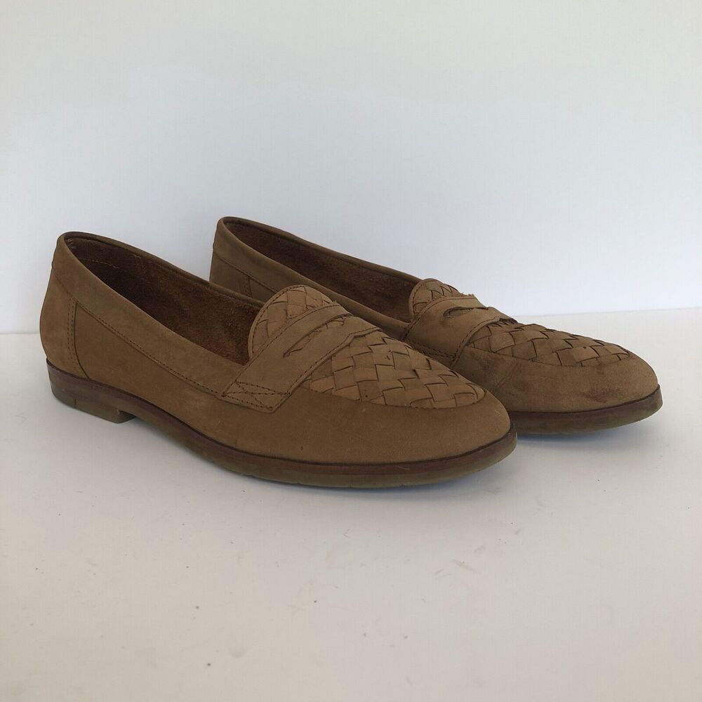 BASS Women's Brown Leather Basket Weave Slip On Loafers Size 7 1/2 M Brazil